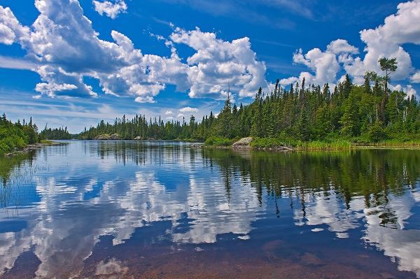Canada-Ontario-Obatanga Provincial Park-Clouds reflected in Burnfield Lake